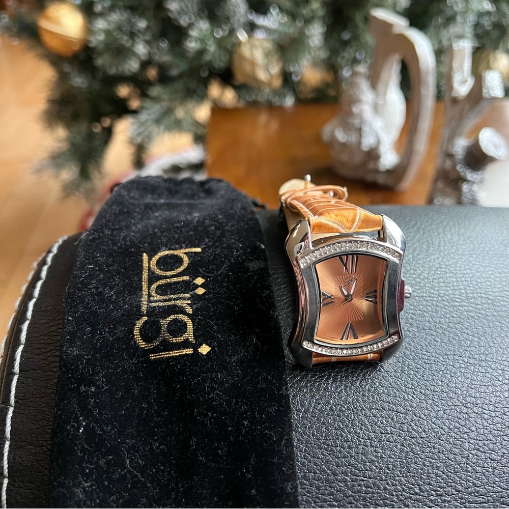 NEW bürgi Leather Strap Women’s Watch with Crystals
